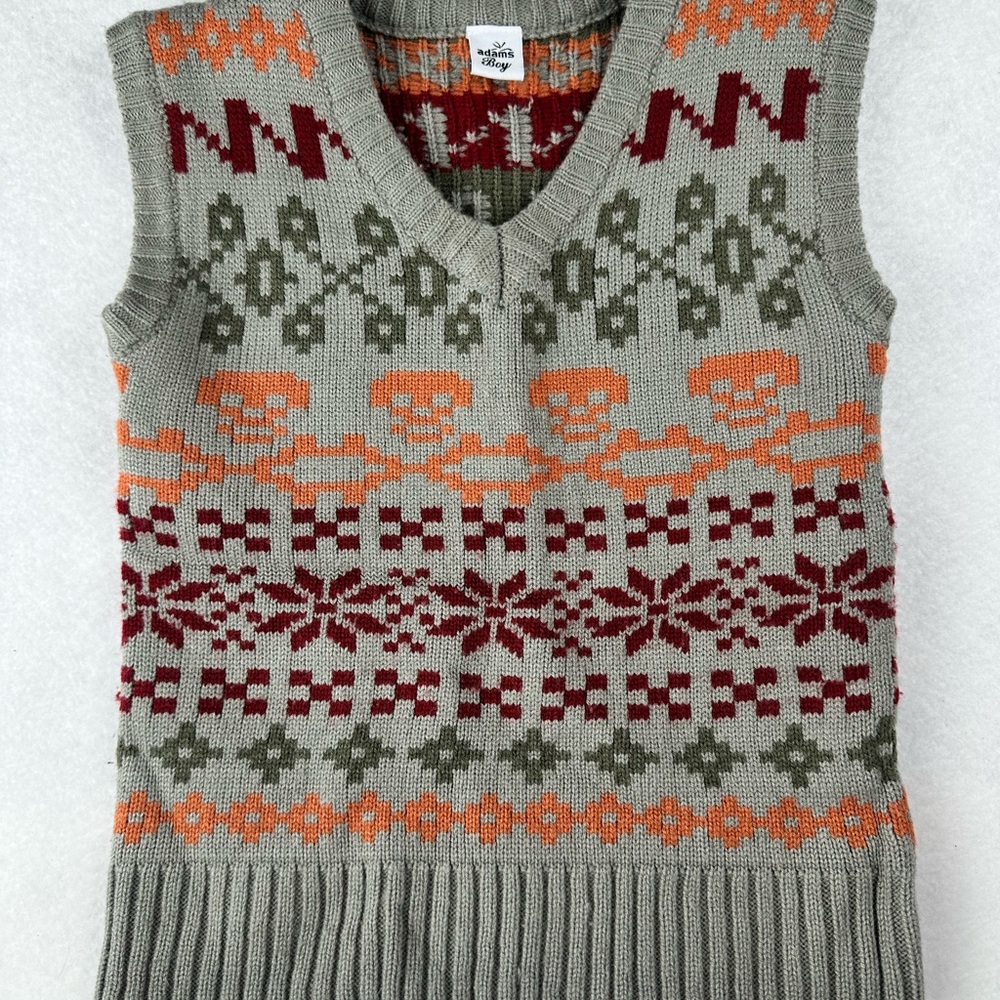 Adams Boy Fair Isle Sweater Vest 5 Years 110cm Grey Nordic Knit Winter Vest